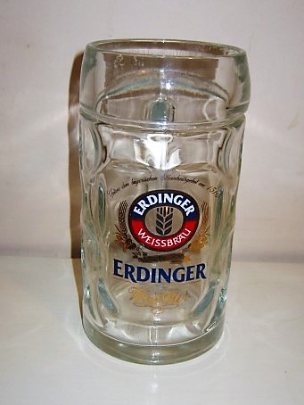 beer glass from the Erdinger  brewery in Germany with the inscription 'Erdinger Weissbrau Aus Bayern Erdinger Weisbier'