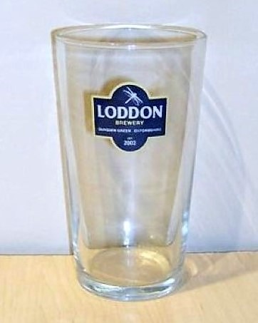 beer glass from the Loddon  brewery in England with the inscription 'Loddon Brewery Dunsden Green Oxfordshire 2002'