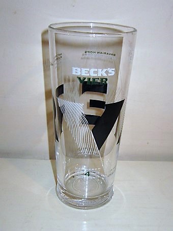 beer glass from the Beck & Co. brewery in Germany with the inscription 'Beck's Vier, Made From Only 4 Pure Ingeredients'