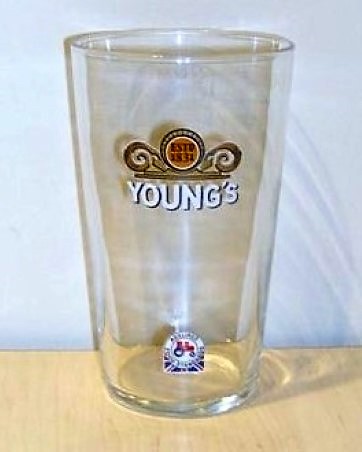 beer glass from the Young's brewery in England with the inscription 'Estd 1831 Young's Assured Food Standards'