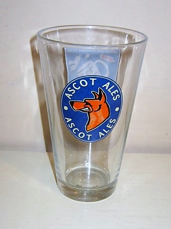 beer glass from the Ascot Ales brewery in England with the inscription 'Ascot Ales, Ascot Ales'