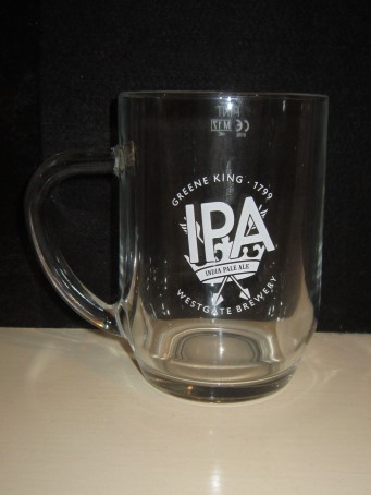 beer glass from the Greene King brewery in England with the inscription 'Greene King 1799 IPA Indian Pale Ale Westgate Brewery'