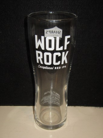 beer glass from the Sharp's brewery in England with the inscription 'Wolf Rock Exceptional Red IPA'