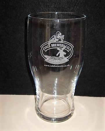 beer glass from the Vale brewery in England with the inscription 'Vale Brewery Brewed In Brill Buckinghamshire'