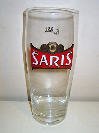 beer glass from the Saris brewery in Slovakia with the inscription 'Saris'