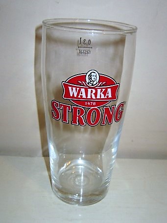 beer glass from the Warka brewery in Poland with the inscription 'Warka 1478 Strong'