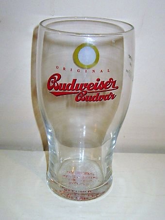 beer glass from the Budweiser Budvar brewery in Czech Republic with the inscription 'Original Budweiser Budvar Sigilum Cvivium De Budiwoyz'