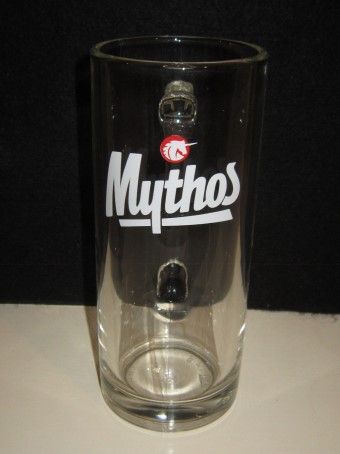 beer glass from the Mythos brewery in Greece with the inscription 'Mythos'