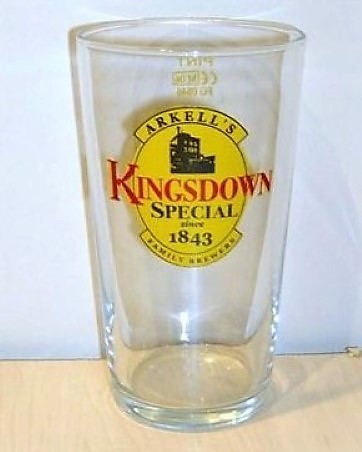 beer glass from the Arkell's  brewery in England with the inscription 'Arkell's Kingsdown Special Sinc 1843 Family Brewers'
