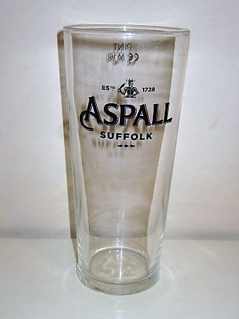 beer glass from the Aspall brewery in England with the inscription 'Estd 1728 Aspall Suffolk '