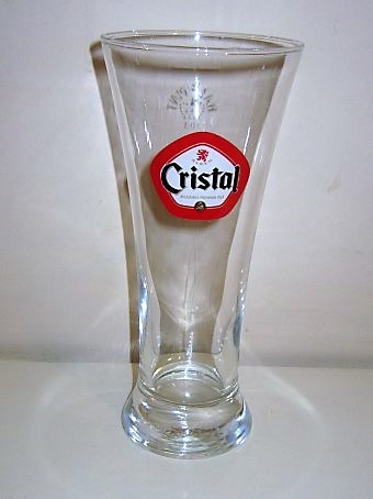 beer glass from the Alken-Maes  brewery in Belgium with the inscription 'Cristal Belgiums Premium Pils'