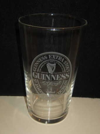 beer glass from the Guinness  brewery in Ireland with the inscription 'Guinness, Guinness Extra Stout St James's Gate Dublin 568ml'