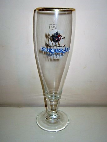 beer glass from the Nordbru Ingolstadt brewery in Germany with the inscription 'Nordbrau Iigolstadt Seit 1693 Privat Brauerei'