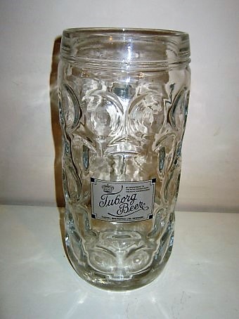 beer glass from the Tuborg brewery in Denmark with the inscription 'Tuborg Beer Tuborg Breweries Ltd Denmark, By Appointment To The Royal Danish Court, Royal Swedish Court'