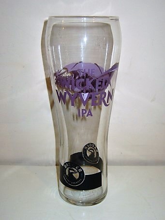 beer glass from the Hall & Woodhouse brewery in England with the inscription 'The Wicked Wyvern IPA Badger Dorset Brewers'