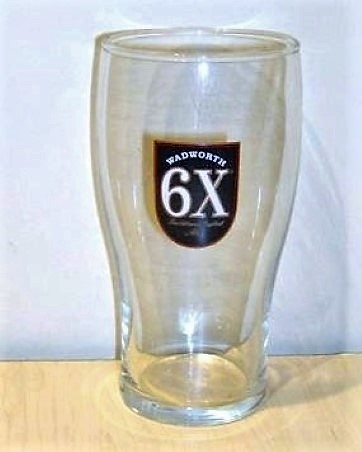 beer glass from the Wadworth brewery in England with the inscription 'Wadworth 6X Taditional Ale '