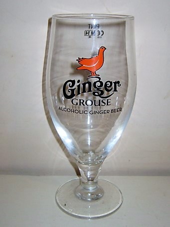 beer glass from the The Edrington Group brewery in Scotland with the inscription 'Ginger Grouse Alcoholic Ginger Beer'