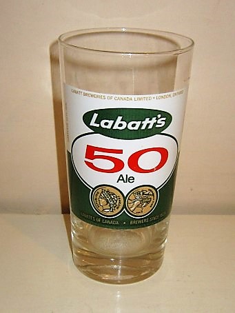 beer glass from the Labbatt's brewery in Canada with the inscription 'Labatt's 50 Ale, Labatts Of Canada Brewers Since 1828'