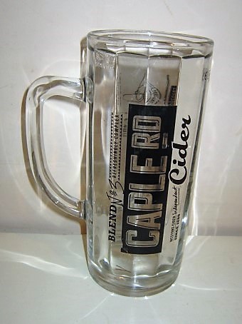 beer glass from the Westons Cider brewery in England with the inscription 'Caple Rd Blend No 3 Refreshingly Complex Westons Cider Since 1880 Independent Cider'