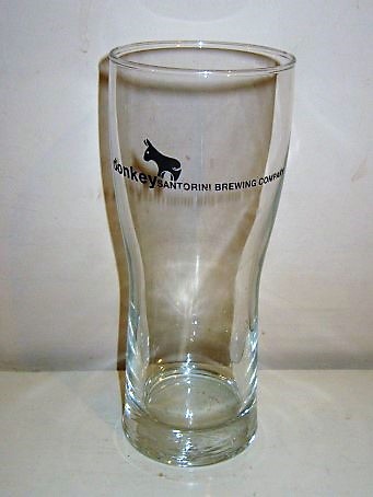 beer glass from the Santorini brewery in Greece with the inscription 'Donkey Santorini Brewing Company'