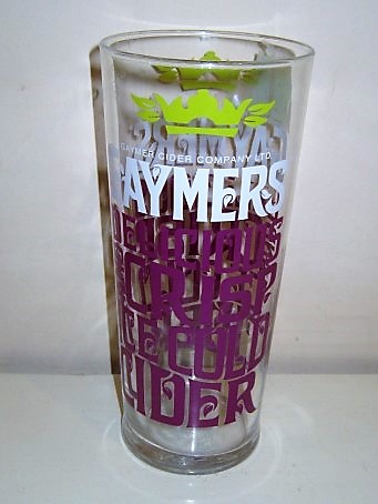 beer glass from the Matthew Clark  brewery in England with the inscription 'Gaymers Cider Company, Gaymers Delicious And Crisp Ice Cold Cider'