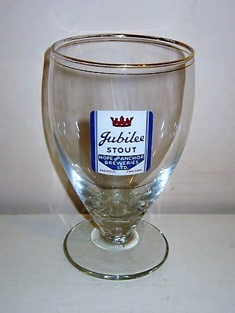 beer glass from the Hop & Anchor brewery in England with the inscription 'Jubilee Stout Hop & Anchor Breweries Ltd Sheffield England'