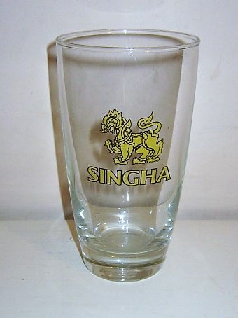 beer glass from the Singha brewery in Thailand with the inscription 'Singha Beer'