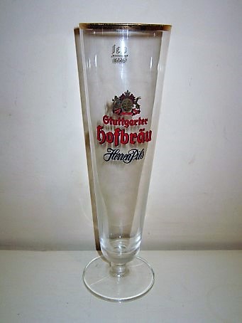 beer glass from the Stuttgarter Hofbru brewery in Germany with the inscription 'Gtuttgarter Hofbrau Herren Pils'