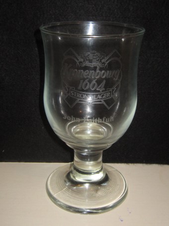 beer glass from the Kronenbourg brewery in France with the inscription 'Kronenbourg Strong Lager(John Faithfull)'