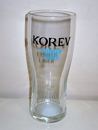 beer glass from the St. Austlell  brewery in England with the inscription 'Korev Cornish Lager'