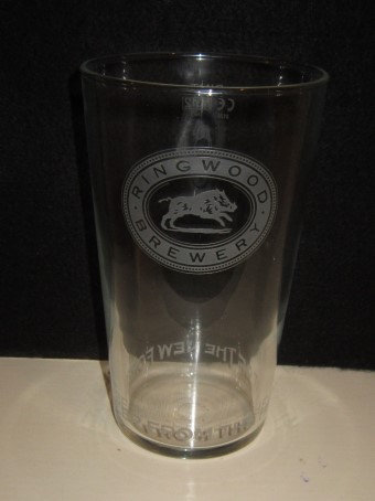 beer glass from the Ringwood brewery in England with the inscription 'Ringwood Brewery, Beer From The Heart Of The New Forest'