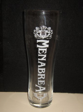 beer glass from the Menabrea brewery in Italy with the inscription 'Menabrea Fondata Nel 1846 Menabrea Premiata fabbrica di birra Biella Italia'