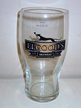 beer glass from the Elgood's brewery in England with the inscription 'Elgood's Brewery EST 1795'