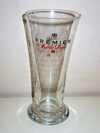 beer glass from the Guinness  brewery in Ireland with the inscription 'Harp Premier Export Lager'