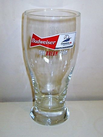 beer glass from the Anheuser Busch brewery in U.S.A. with the inscription 'Budweiser France 98 World Cup Official Partner, The Dream Team'