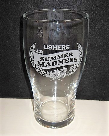 beer glass from the Ushers brewery in England with the inscription 'Ushers Summer Madness'
