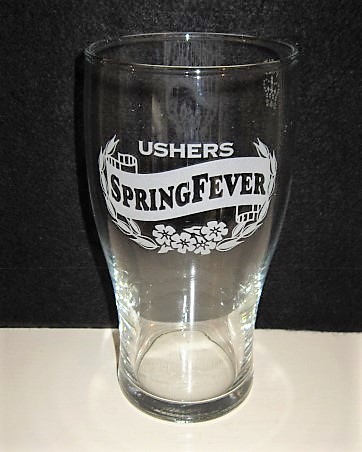 beer glass from the Ushers brewery in England with the inscription 'Ushers Spring Fever'
