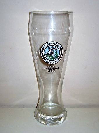 beer glass from the St Georgen brewery in Germany with the inscription 'St Georgen Brau Buttenheim Seit 1624 Zunftgetreu Schluck Fur Schlck Frankisca'