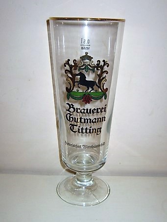 beer glass from the Gutmann  brewery in Germany with the inscription 'Brauerei Gutmann Titting Historisches Wirtshausschild'