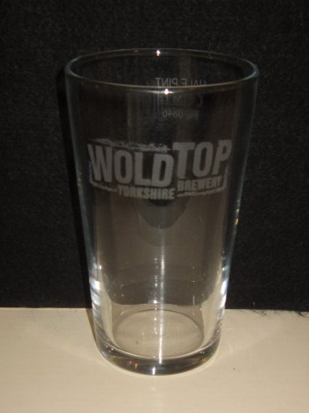 beer glass from the Wold Top brewery in England with the inscription 'Wold top Yorkshire Brewery'