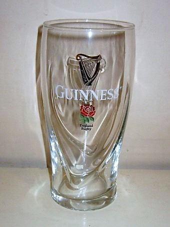 beer glass from the Guinness  brewery in Ireland with the inscription 'Guinness England Rugby'