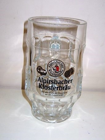 beer glass from the Alpirsbacher brewery in Germany with the inscription 'Alpirsbacher Klosterbrau, Alpirsbacher Klosterbrau'