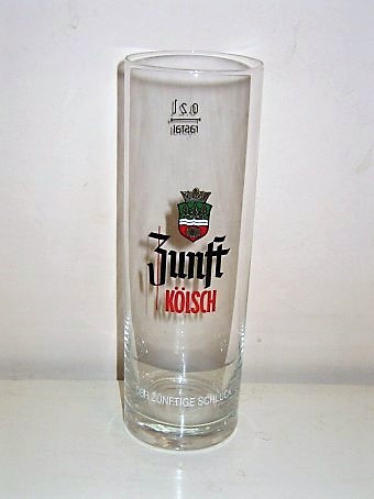 beer glass from the Erzquell Biestein brewery in Germany with the inscription 'Zunft Kolsch Der Zunftige Schluck'