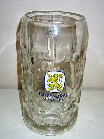 beer glass from the Lowenbrau brewery in Germany with the inscription 'Lowenbrau Munchen'