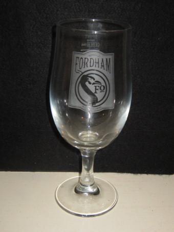 beer glass from the Fordham  brewery in England with the inscription 'Fordham Brewed In Delaware'