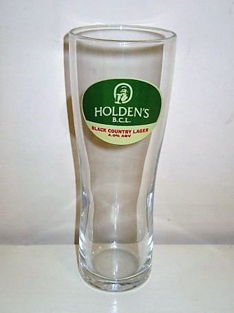 beer glass from the Holden's brewery in England with the inscription 'Holden's B,C,L Black Country Lager 4.5 ABV'