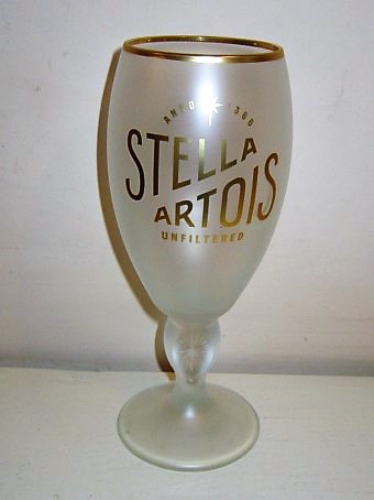 beer glass from the Stella Artois brewery in Belgium with the inscription 'Stella Artois Unfiltered Anno 1368'