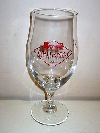 beer glass from the De Cazeau brewery in Belgium with the inscription 'Tournay Traditional Belgian Blond Beer'