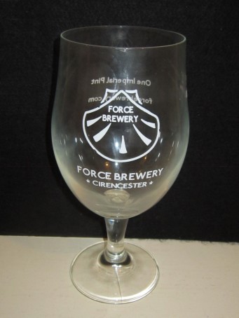 beer glass from the Force brewery in England with the inscription 'Force Brewery, Force Brewery Cirencester'