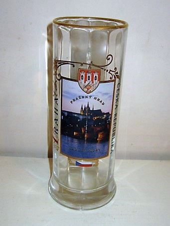 beer glass from the Staropramen brewery in Czech Republic with the inscription 'Praha Ceska Republika Prazsky Hard Karluv Most'